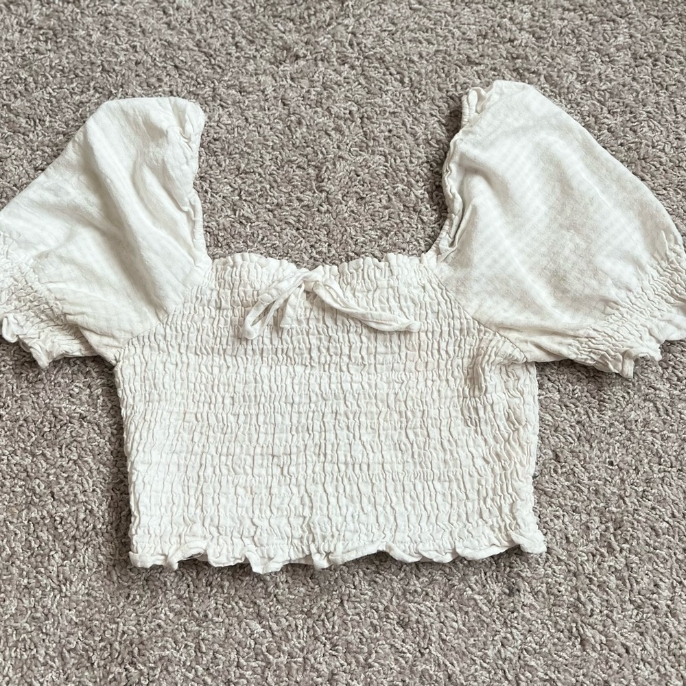 Altar'd State Small White Puff Sleeve Top With Bow